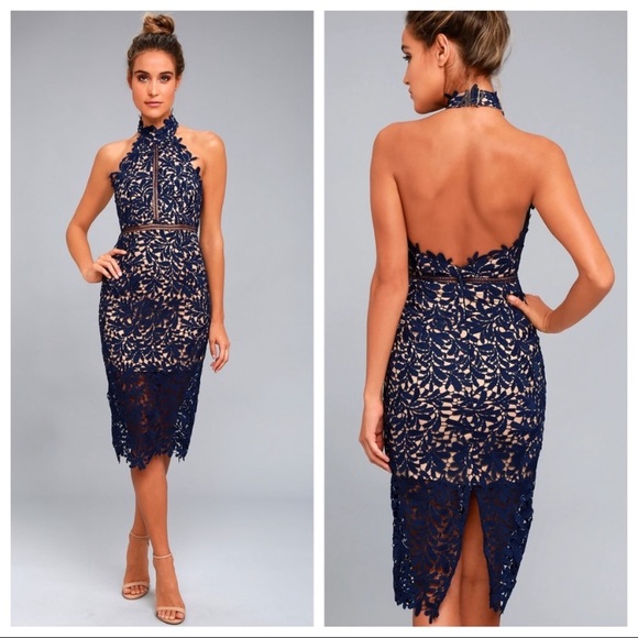 NWOT Lulus Divine Destiny Navy Blue Lace Midi Dress - Picture 10 of 17